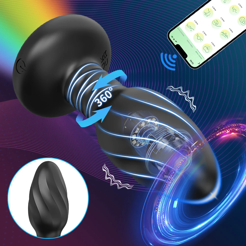 360° Rotation Vibrating Butt Plug for Men APP Wiggle Prostate Massager Gay Anal Vibrator Anal Plug with LED Sex Toy for Couples