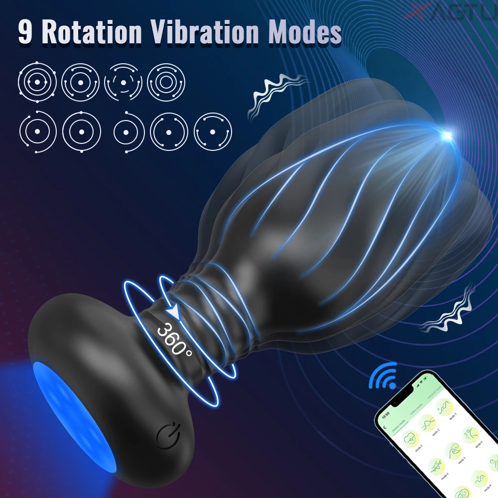 360° Rotation Vibrating Butt Plug for Men APP Wiggle Prostate Massager Gay Anal Vibrator Anal Plug with LED Sex Toy for Couples