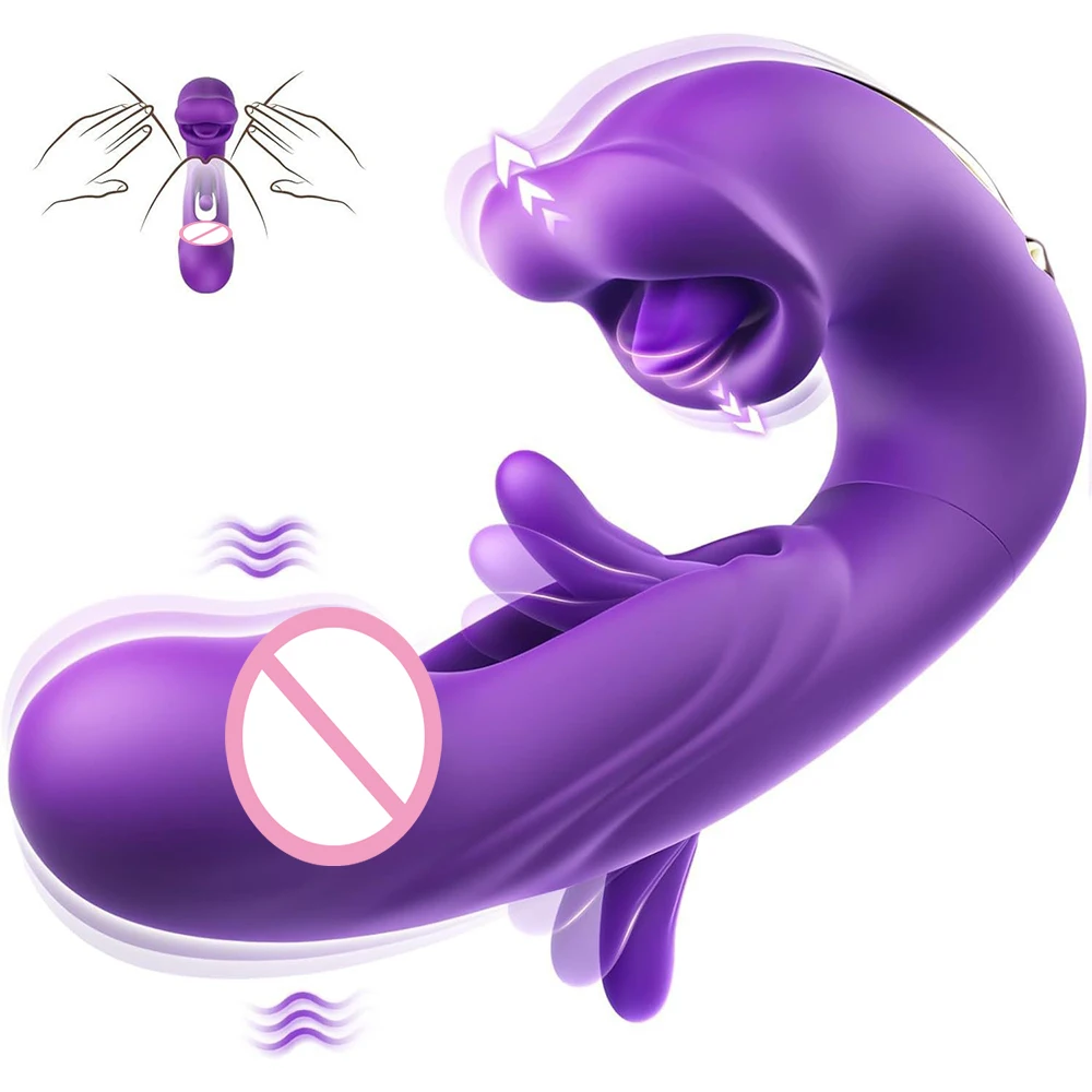 3 in 1 Tongue Licking Finger Flapping G Spot Dildo Vibrator Sex Toys for Women Clitoral Stimulation Massager Adults Masturbator