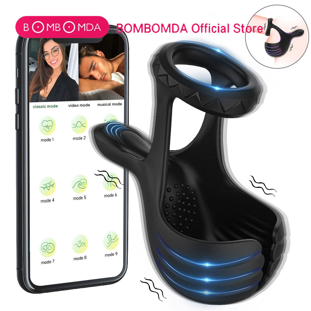 APP Control Vibrating Cock Penis Ring Testicle Massager Vibrator for Men Delay Ejaculation Chastity Scrotum Sex Toys for Couples
