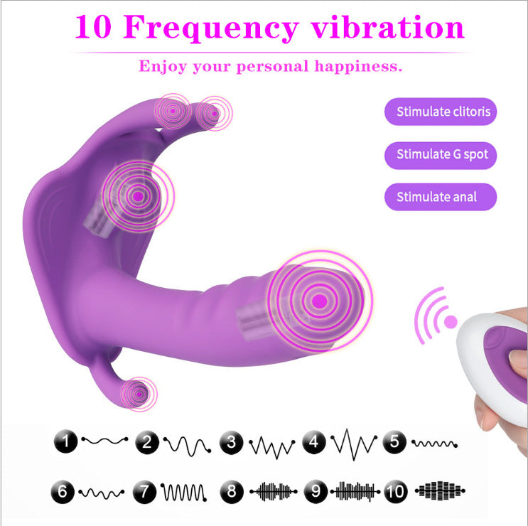 Female wearing butterfly simulation penis wireless remote control vibrator, fun jumping egg