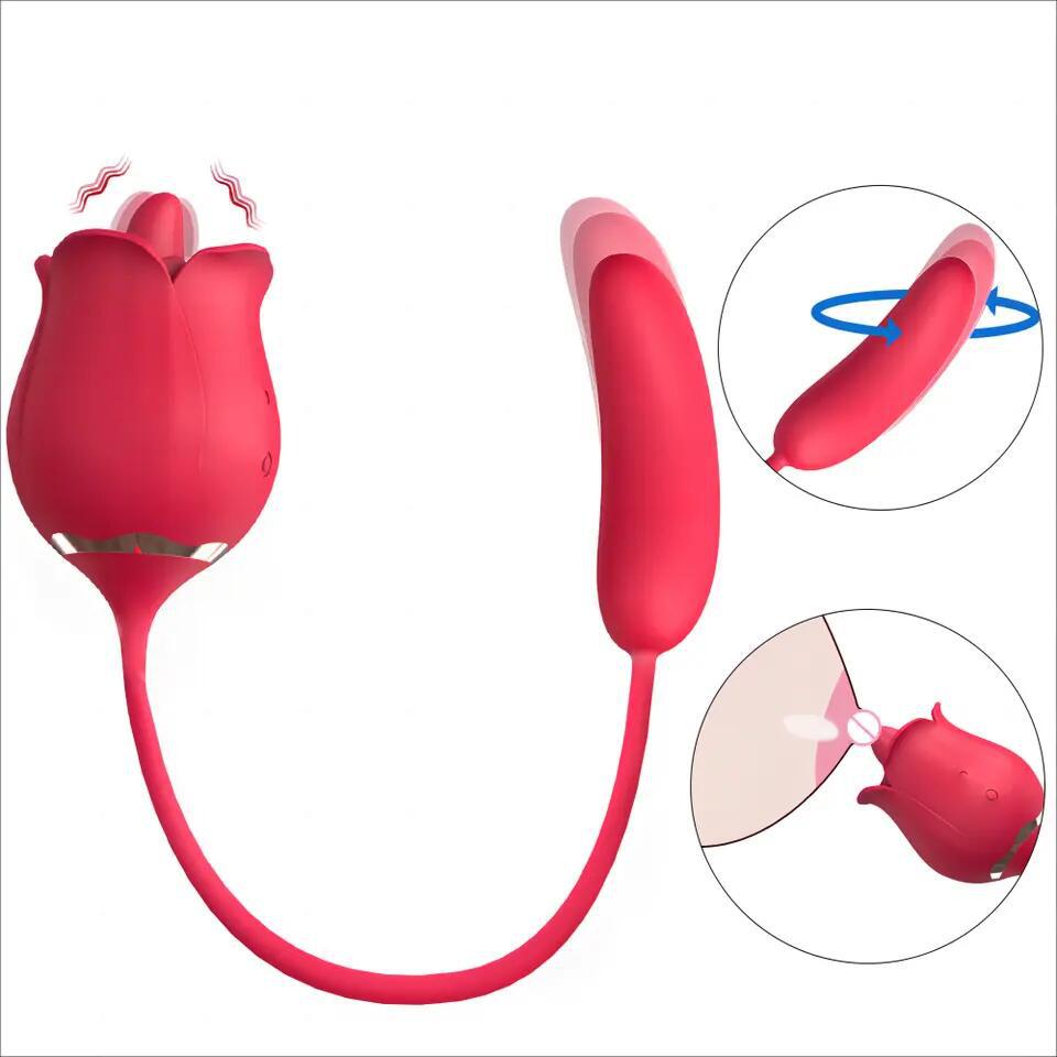 4-in-1 Rose Tongue Licking Telescopic Vibrator – Dual-Head Multi-Function Vibrating Massager for Women