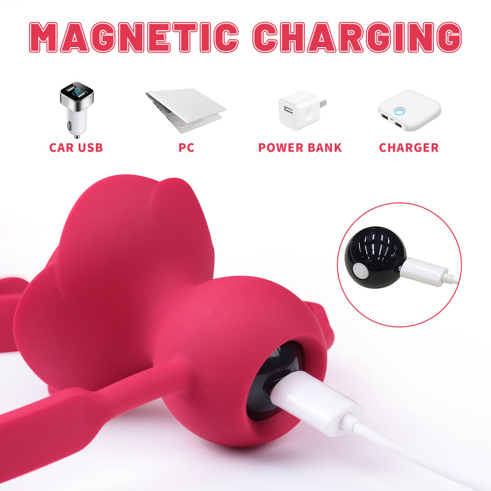Magnetic Charging Rose Gag Ball – 9-Mode Vibrating Silicone Mouth Plug with Remote Control & Adjustable Strap