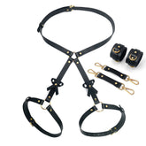 KKCAT PU Leather Bondage Set – Bowknot Harness & Handcuffs Kit for Couples