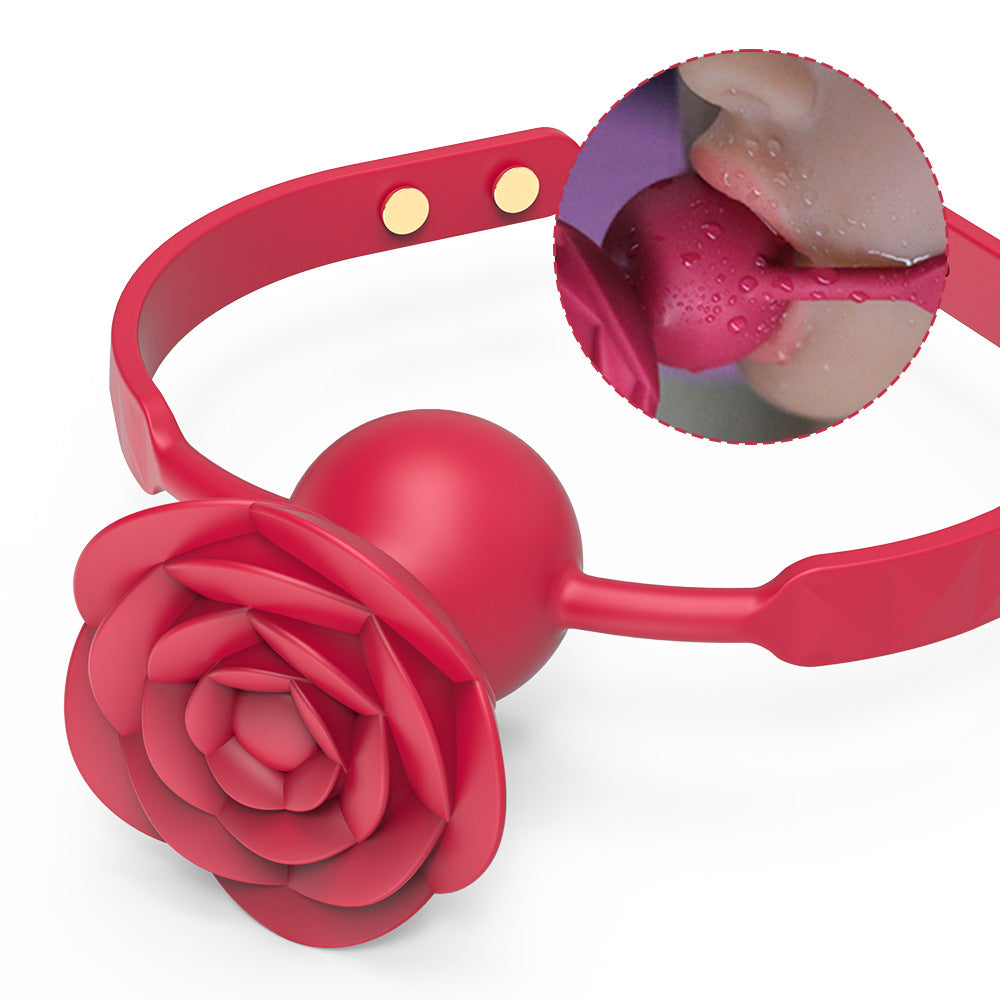 Magnetic Charging Rose Gag Ball – 9-Mode Vibrating Silicone Mouth Plug with Remote Control & Adjustable Strap