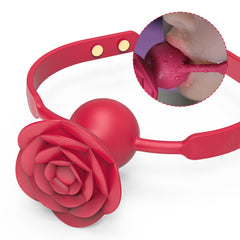 Magnetic Charging Rose Gag Ball – 9-Mode Vibrating Silicone Mouth Plug with Remote Control & Adjustable Strap