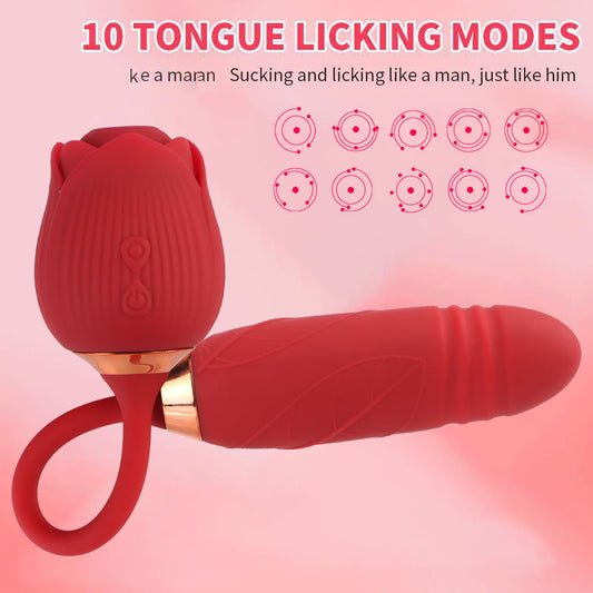 10 Modes Clitoris Stimulation Vagina G-spot Nipple Massager Rose Sucking Vibrator 2 In 1 Butt Plug Stretching Dildo