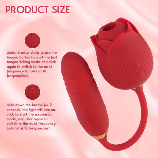10 Modes Clitoris Stimulation Vagina G-spot Nipple Massager Rose Sucking Vibrator 2 In 1 Butt Plug Stretching Dildo