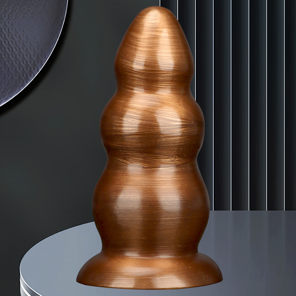 Large Triple Bead Anal Plug – Gold Mixed Color Heavy PVC Beads