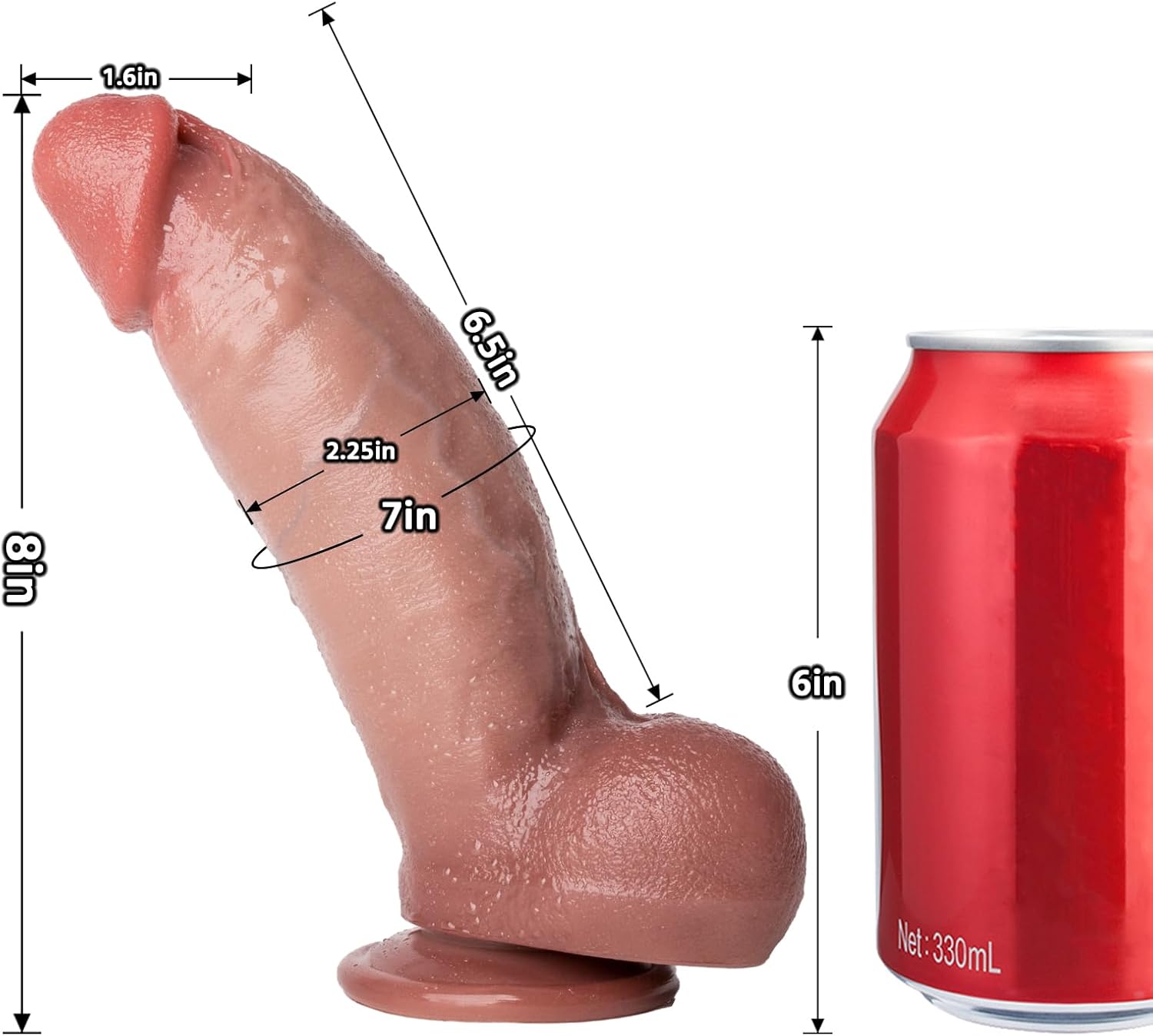 Realistic Giant Dildo – 8  Inch Suction Cup Lifelike Silicone Toy