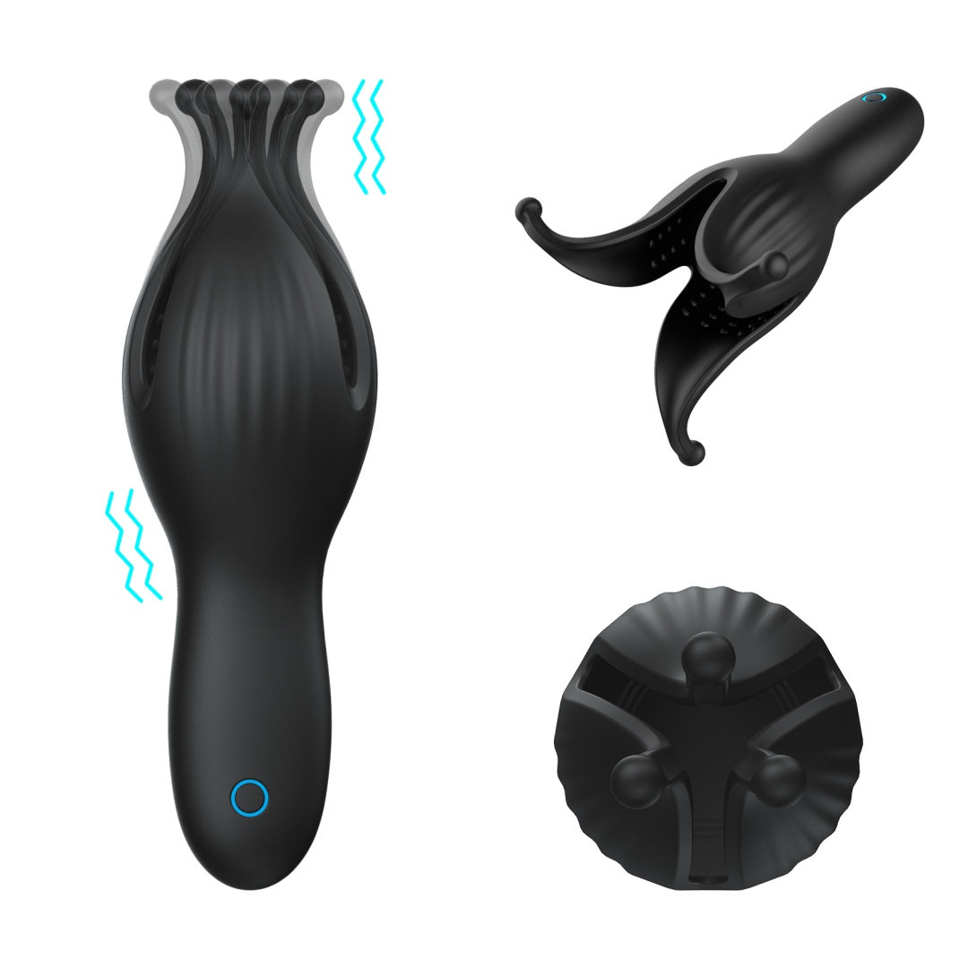 Three-Petal Handheld Vibrating Male Oral Training Cup – 10 Modes Silicone Masturbation Massager