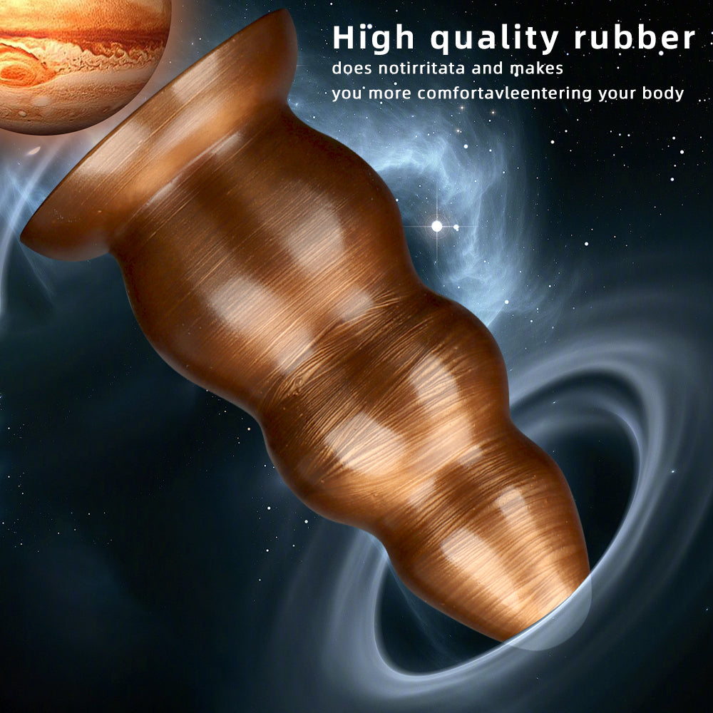 Large Triple Bead Anal Plug – Gold Mixed Color Heavy PVC Beads