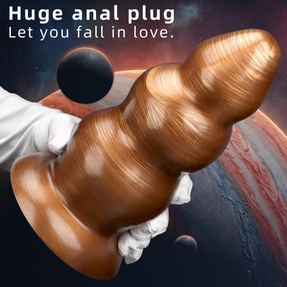 Large Triple Bead Anal Plug – Gold Mixed Color Heavy PVC Beads