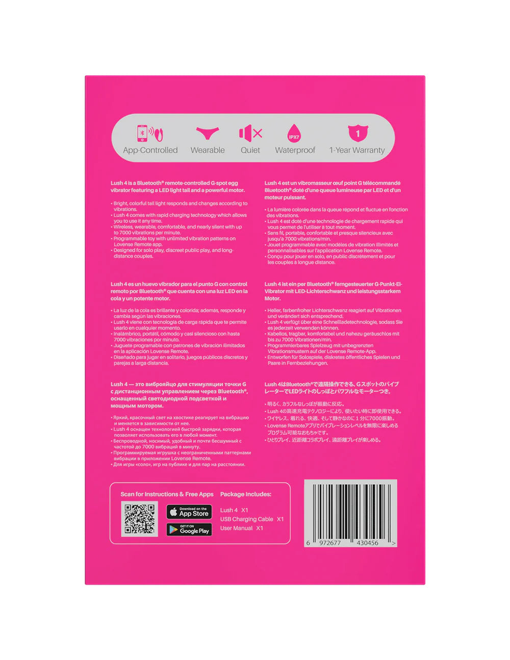 Lovense Lush 4 Bluetooth App-Controlled G-Spot Vibrator – Powerful Motor, LED Glow, Waterproof & Rechargeable