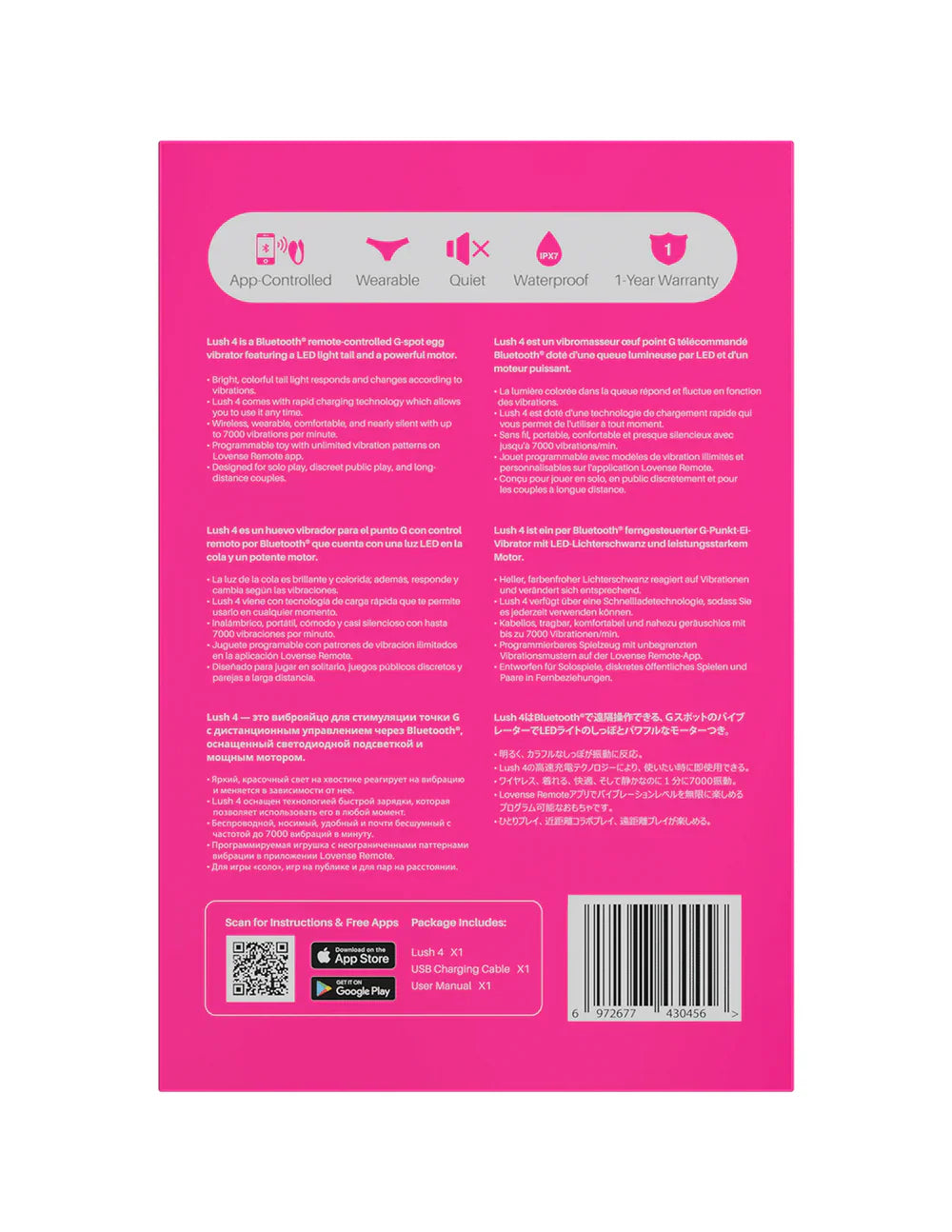 Lovense Lush 4 Bluetooth App-Controlled G-Spot Vibrator – Powerful Motor, LED Glow, Waterproof & Rechargeable