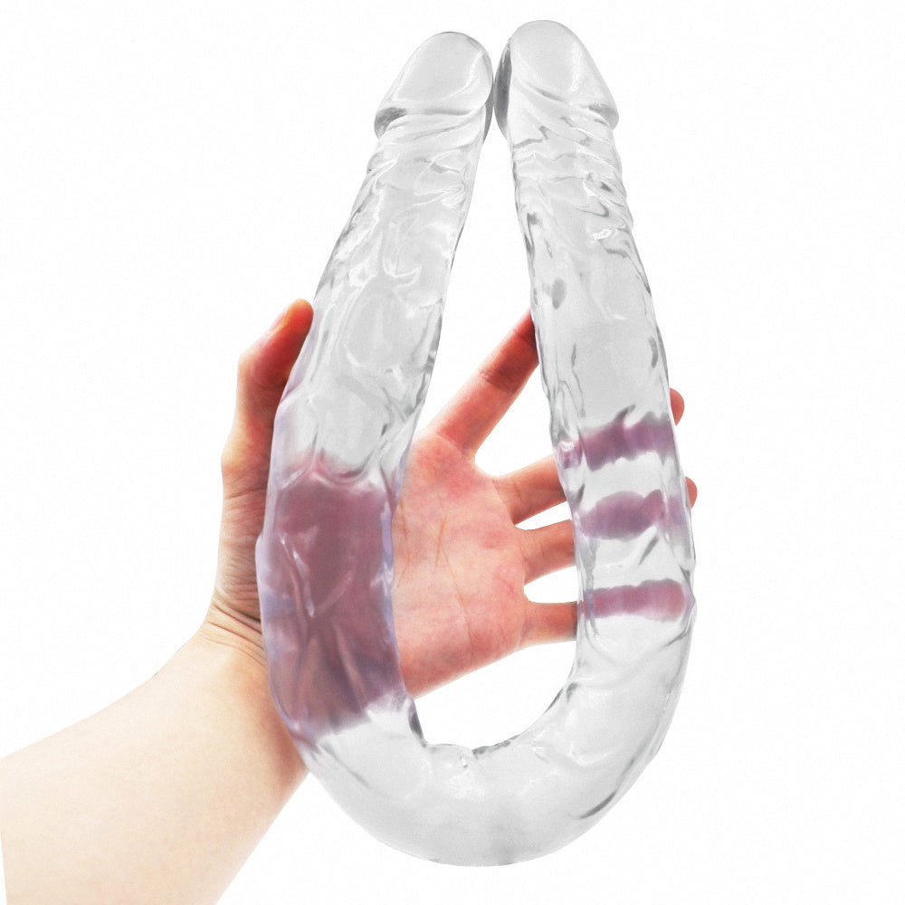 Double-Ended Realistic Silicone Dildo – Transparent Red or Crystal Clear