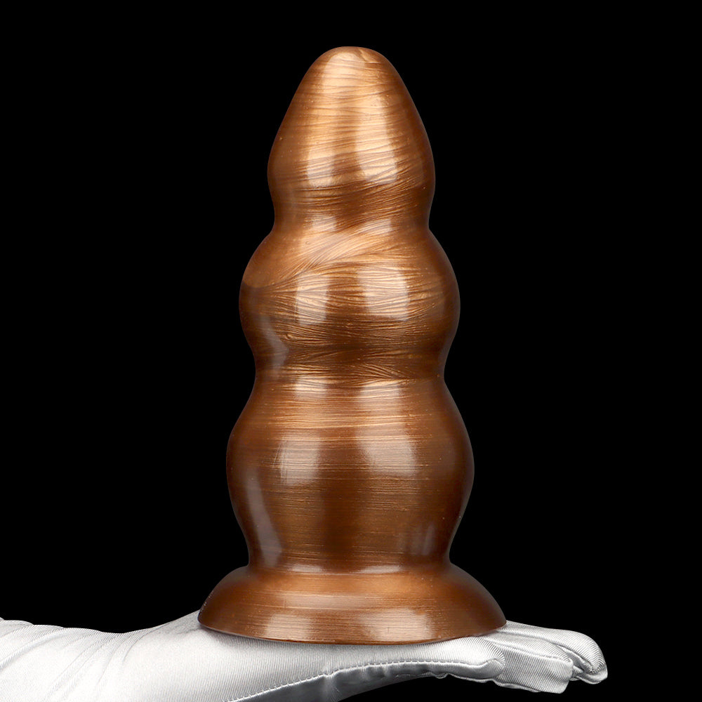 Large Triple Bead Anal Plug – Gold Mixed Color Heavy PVC Beads