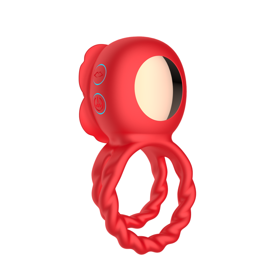 KKCAT Sunflower Double Ring Vibrating Cock Ring – 10 Frequency Rotation & Vibration, Tongue Massage, Magnetic Charging,