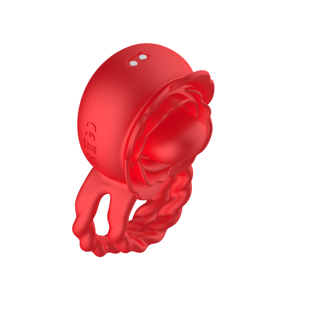 KKCAT Sunflower Double Ring Vibrating Cock Ring – 10 Frequency Rotation & Vibration, Tongue Massage, Magnetic Charging,