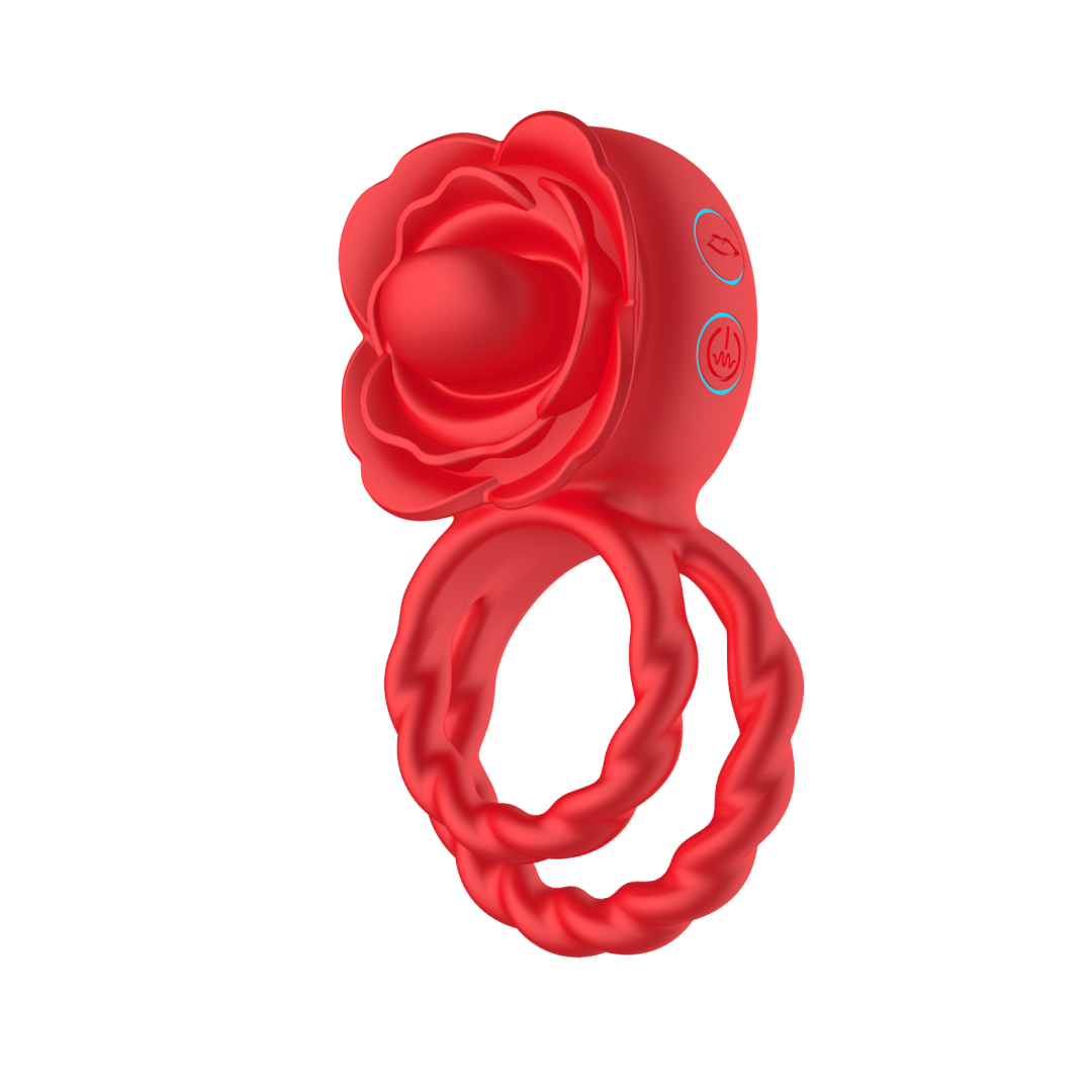 KKCAT Sunflower Double Ring Vibrating Cock Ring – 10 Frequency Rotation & Vibration, Tongue Massage, Magnetic Charging,