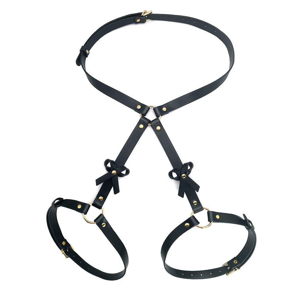 KKCAT PU Leather Bondage Set – Bowknot Harness & Handcuffs Kit for Couples