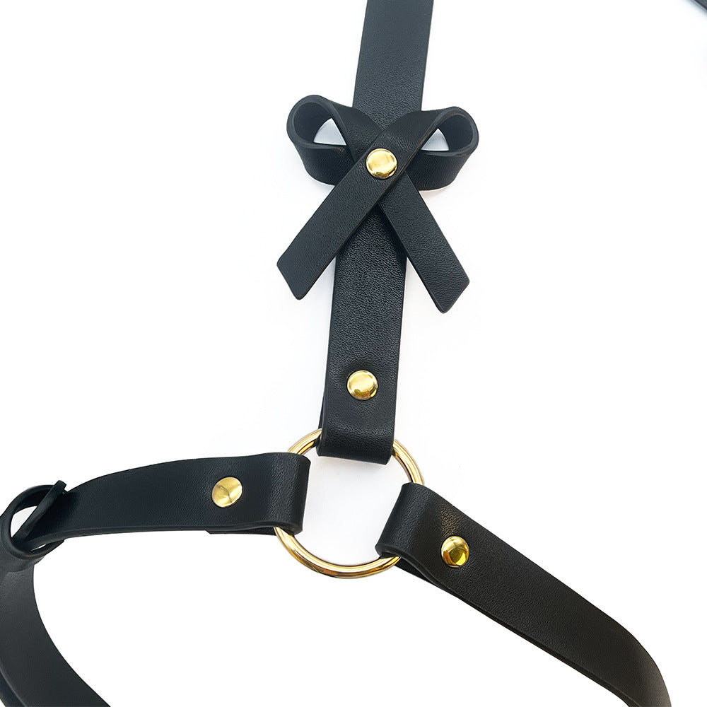 KKCAT PU Leather Bondage Set – Bowknot Harness & Handcuffs Kit for Couples