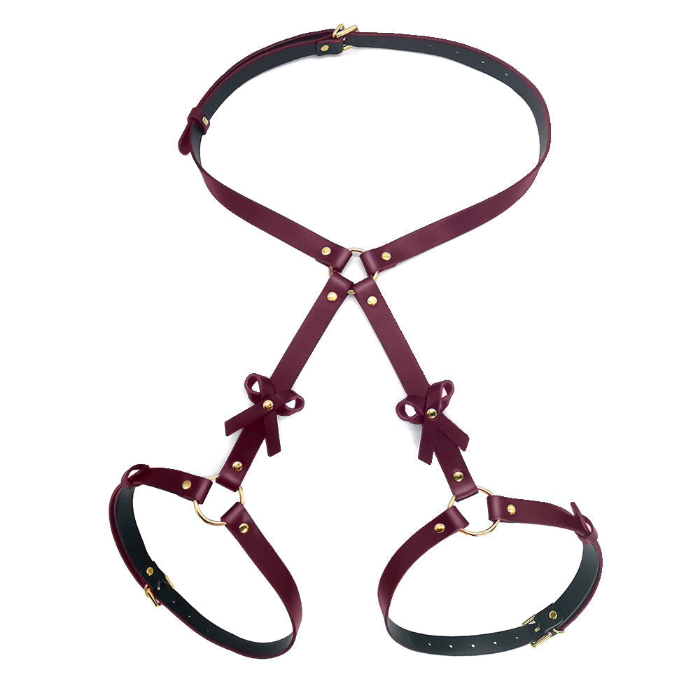 KKCAT PU Leather Bondage Set – Bowknot Harness & Handcuffs Kit for Couples