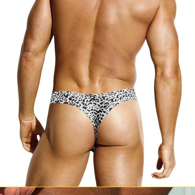 KKCAT Men’s Nylon Leopard T-Back Thong – Low-Rise U-Pouch Butt-Lifting Sexy T-Panties AD745