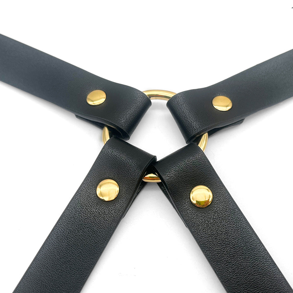 KKCAT PU Leather Bondage Set – Bowknot Harness & Handcuffs Kit for Couples