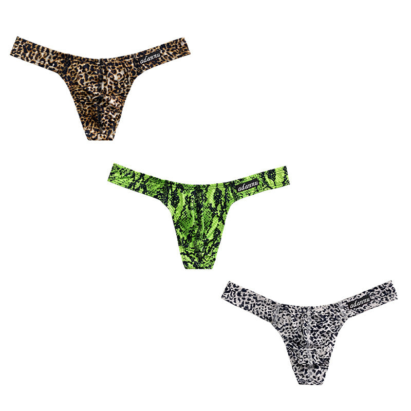 KKCAT Men’s Nylon Leopard T-Back Thong – Low-Rise U-Pouch Butt-Lifting Sexy T-Panties AD745