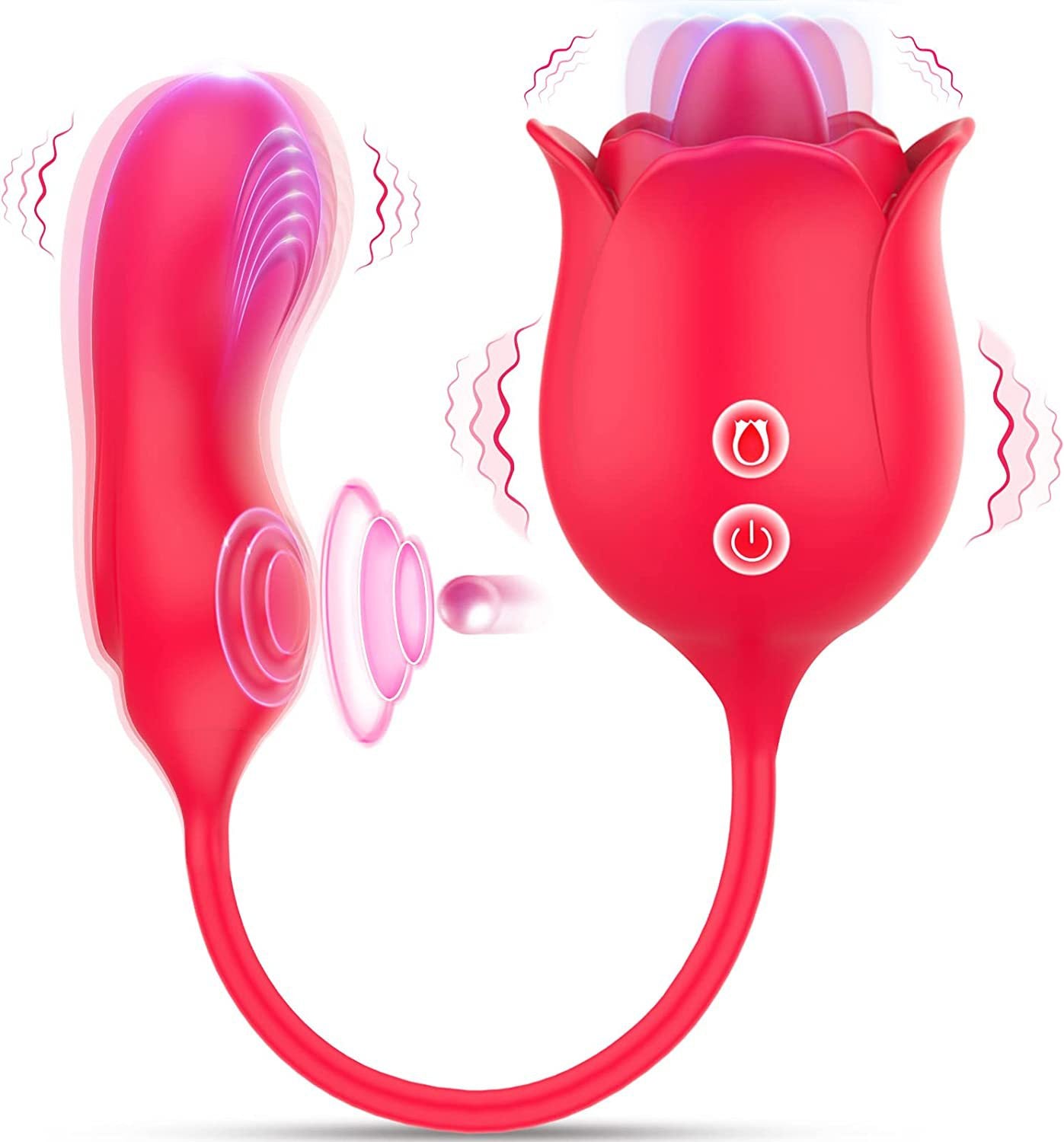 4-in-1 Rose Tongue Licking Telescopic Vibrator – Dual-Head Multi-Function Vibrating Massager for Women