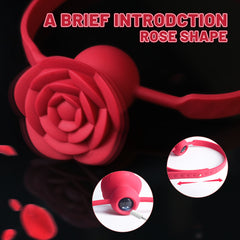 Magnetic Charging Rose Gag Ball – 9-Mode Vibrating Silicone Mouth Plug with Remote Control & Adjustable Strap