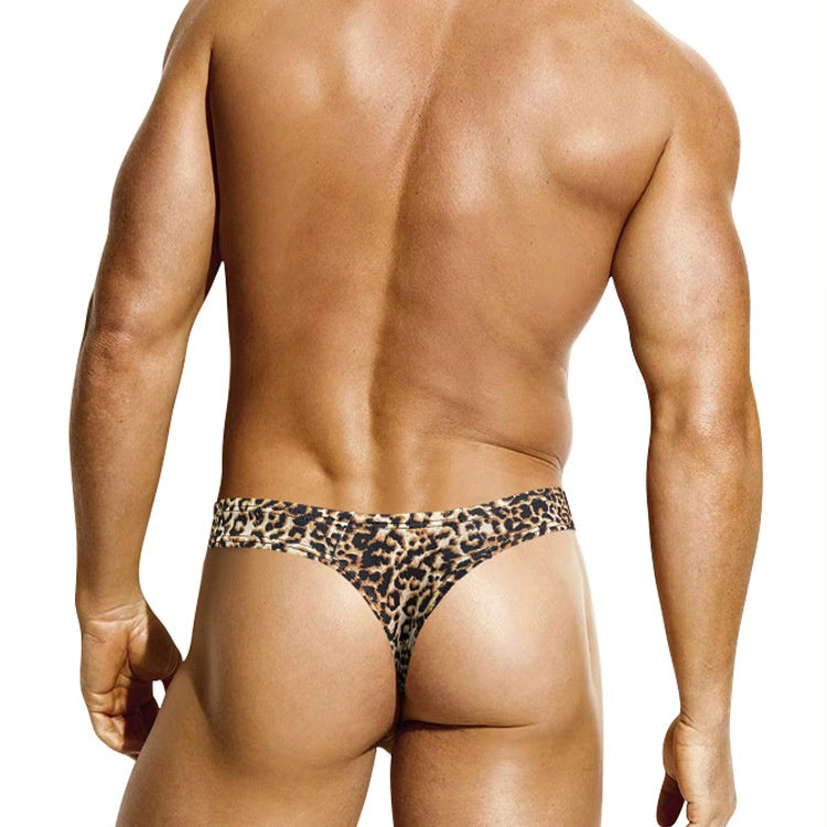 KKCAT Men’s Nylon Leopard T-Back Thong – Low-Rise U-Pouch Butt-Lifting Sexy T-Panties AD745