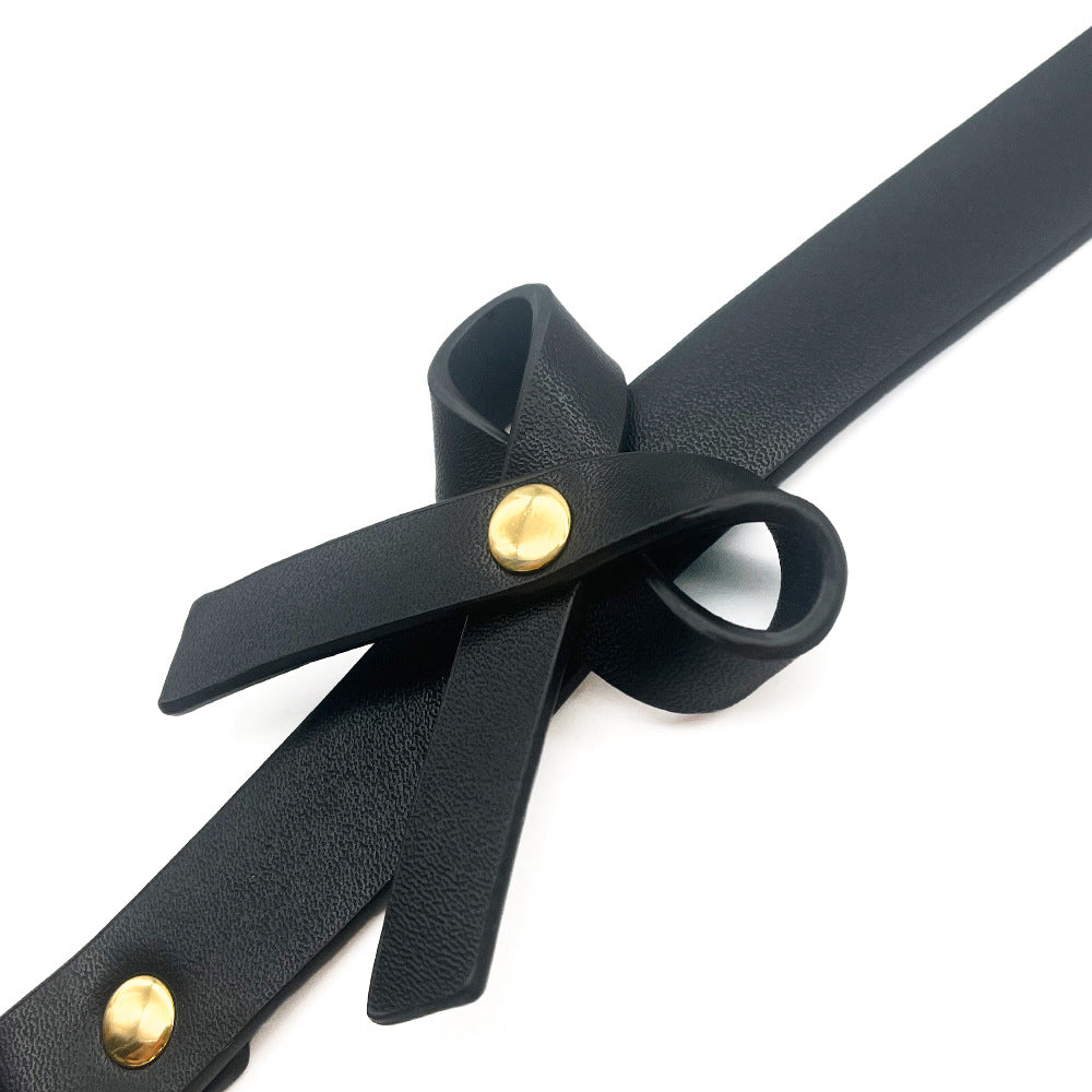 KKCAT PU Leather Bondage Set – Bowknot Harness & Handcuffs Kit for Couples