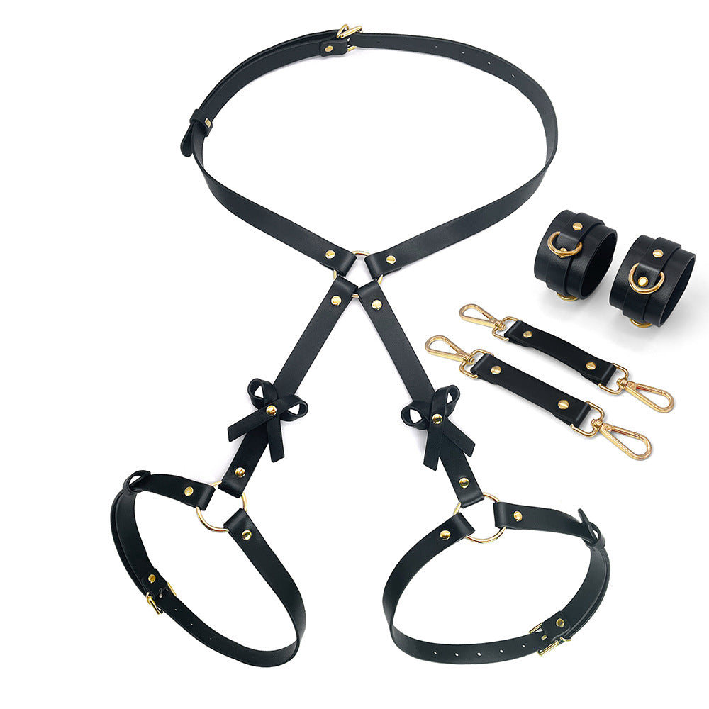 KKCAT PU Leather Bondage Set – Bowknot Harness & Handcuffs Kit for Couples